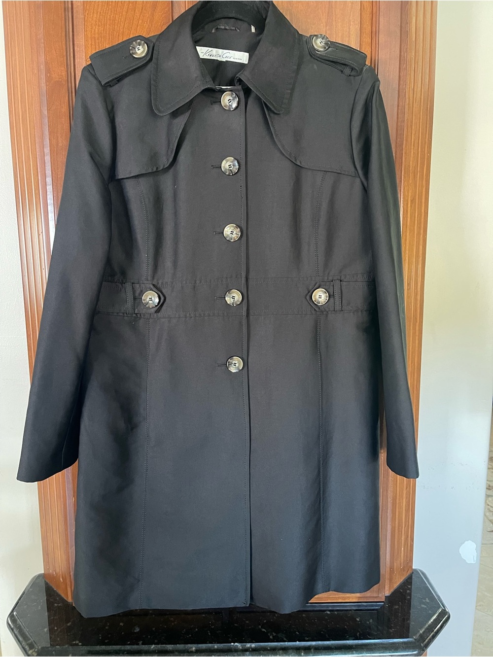 Kenneth Cole Black Classic Trench Coat with Epaulets